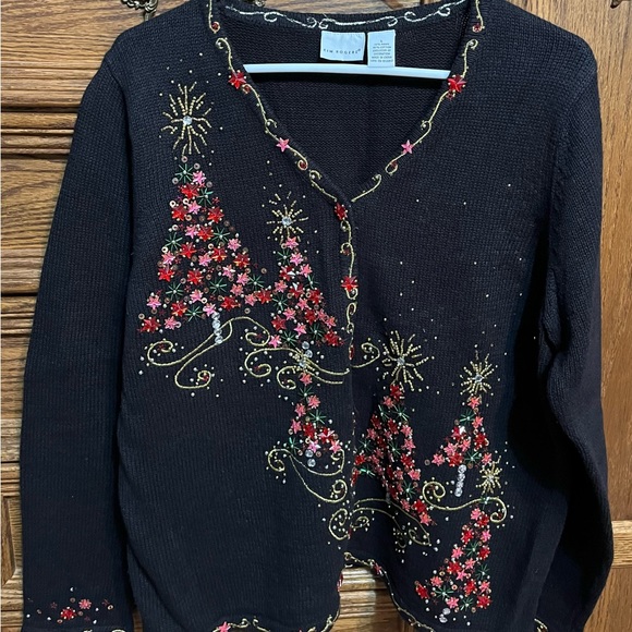 Kim Rogers beaded Christmas Sweater, black, size large - Picture 1 of 6